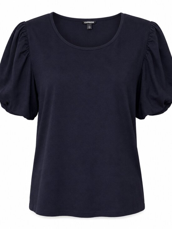 Express Tops - Express Fun Casual Navy Blue Puff Sleeve Cotton Blouse XL